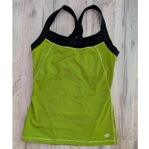 Alo Green Black Straps Racerback Yoga Bra Tank Top, Small (A2)